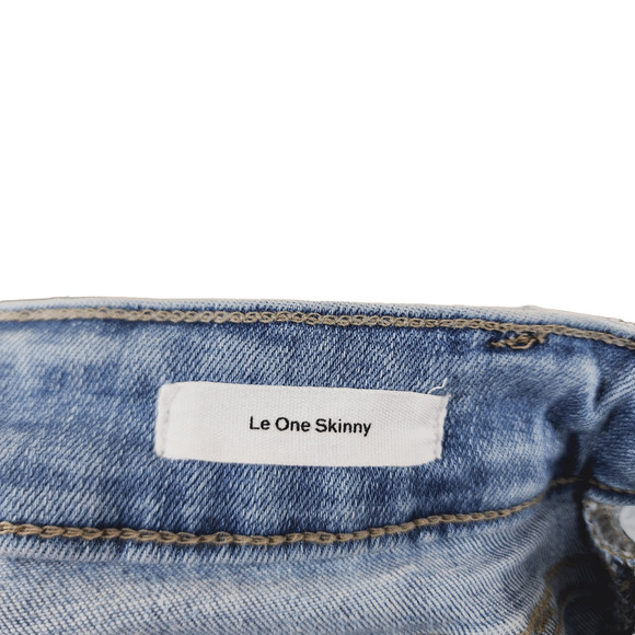 Frame Le One Skinny 26 / 1 Women Light Blue Faded Raw Hem‎ Whiskering Stretch - Picture 8 of 11